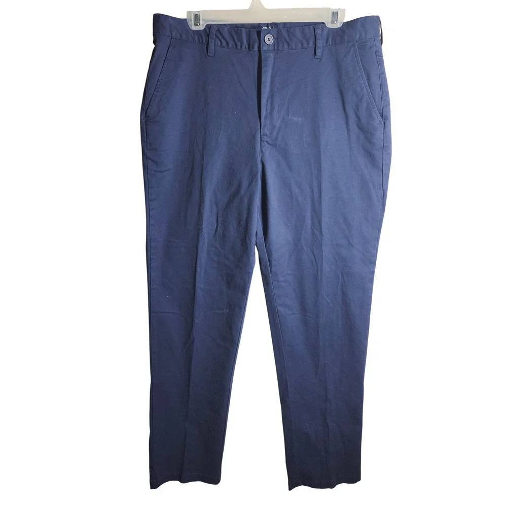 GRAHAM LUXE Navy Blue Chino Stretch Pants Mens Size‎ 36 x 32 Flat Front